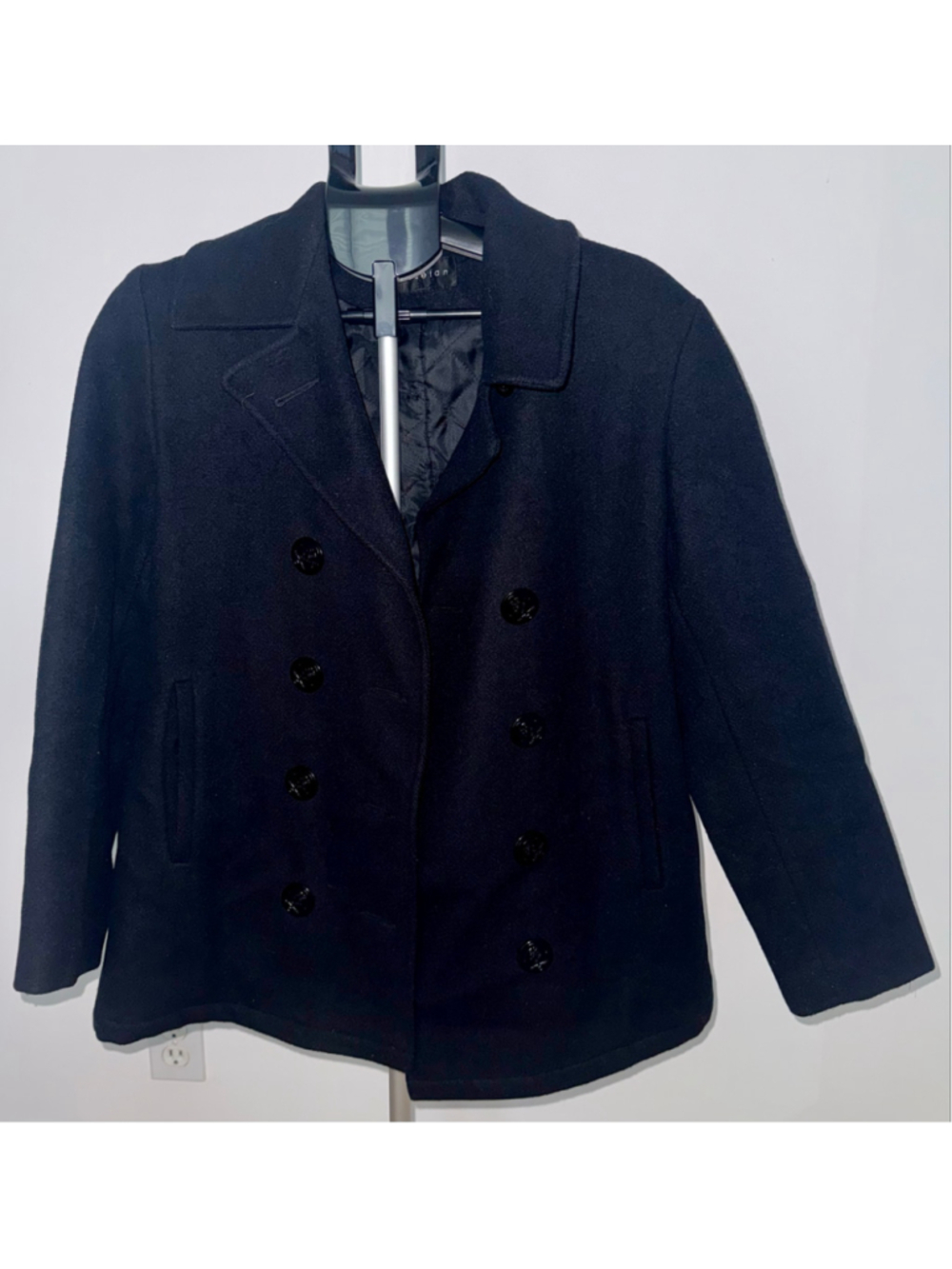 Braetan Black Wool Blend Double Breasted Peacoat Jacket Quilted Lining Medium M
